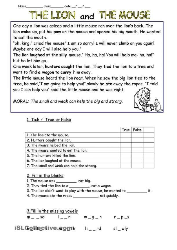 10 2Nd Grade Lion Worksheet Lion And The Mouse Fables Worksheets 