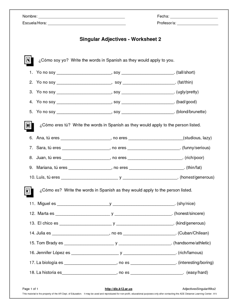 12 Spanish Possessive Adjectives Worksheet Worksheeto