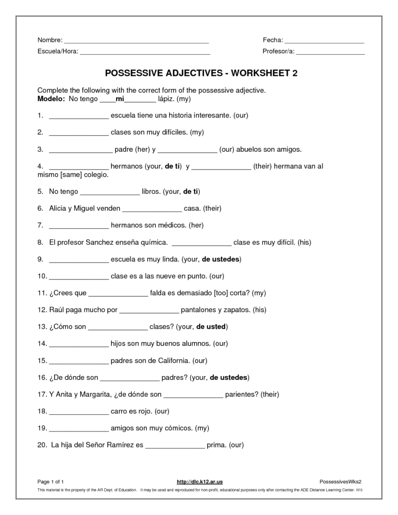18 Spanish Demonstrative Adjectives Worksheet Worksheeto