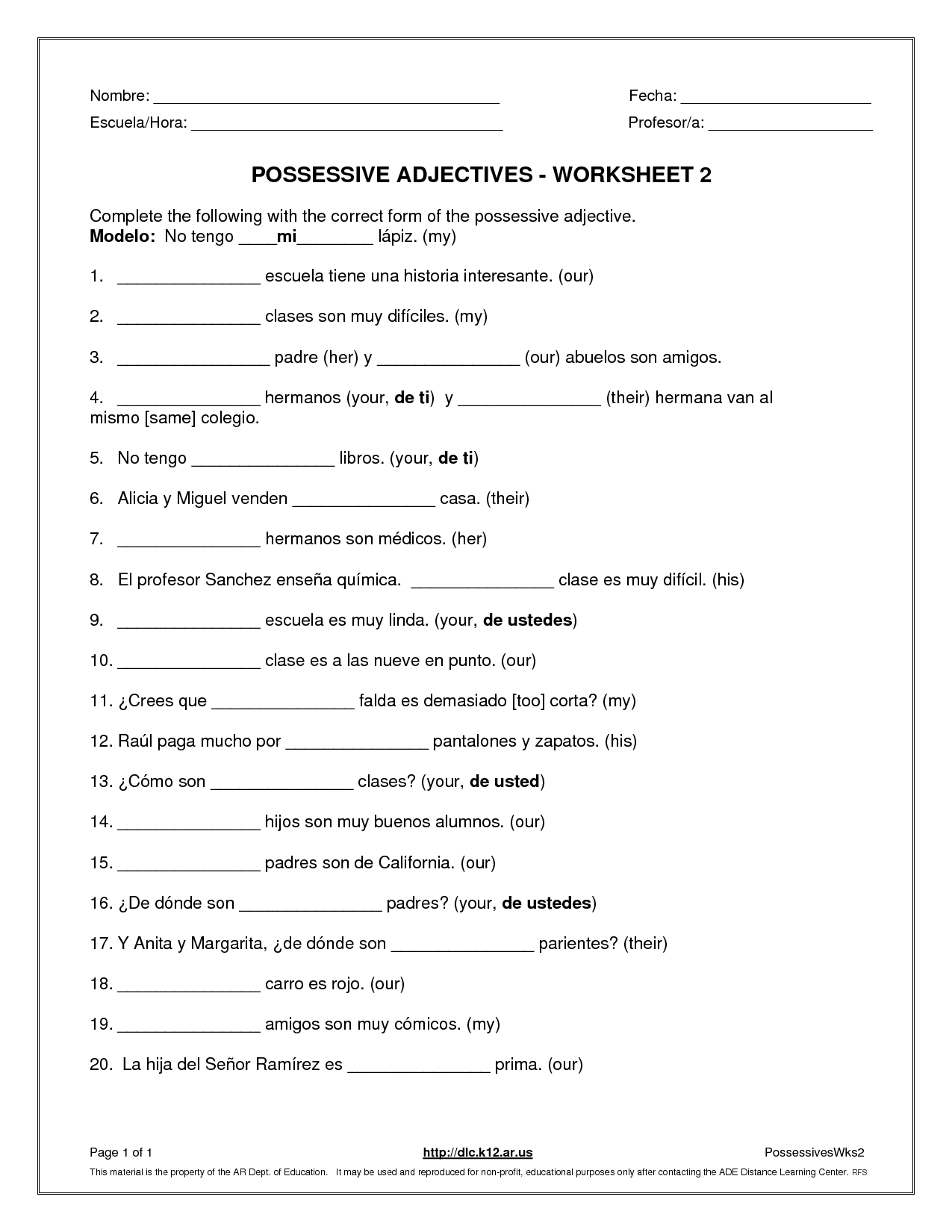 Adjectives Worksheets For Grade 12