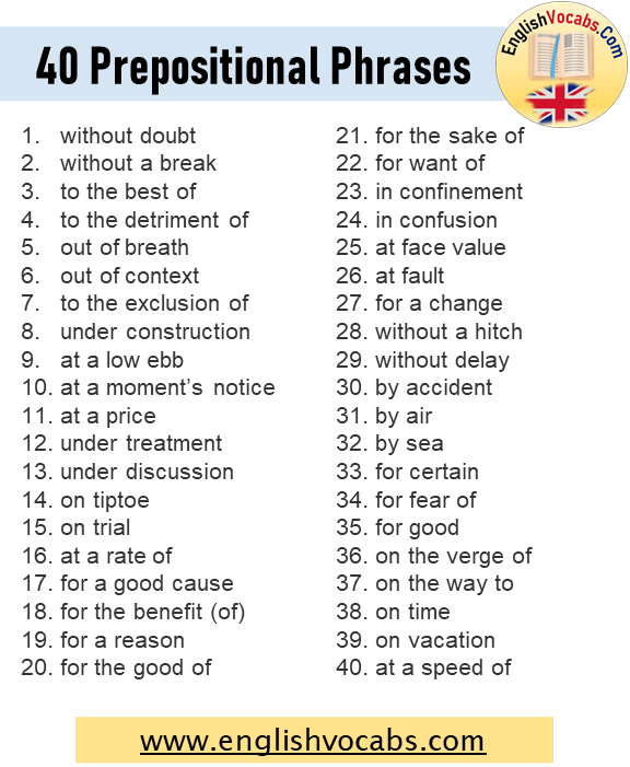 40 Examples Of Prepositional Phrase English Vocabs