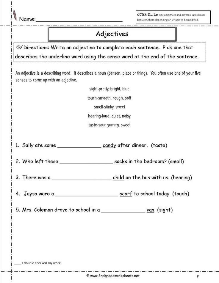 Adjective Worksheet 2Nd Grade Free And Free Using Adjectives And