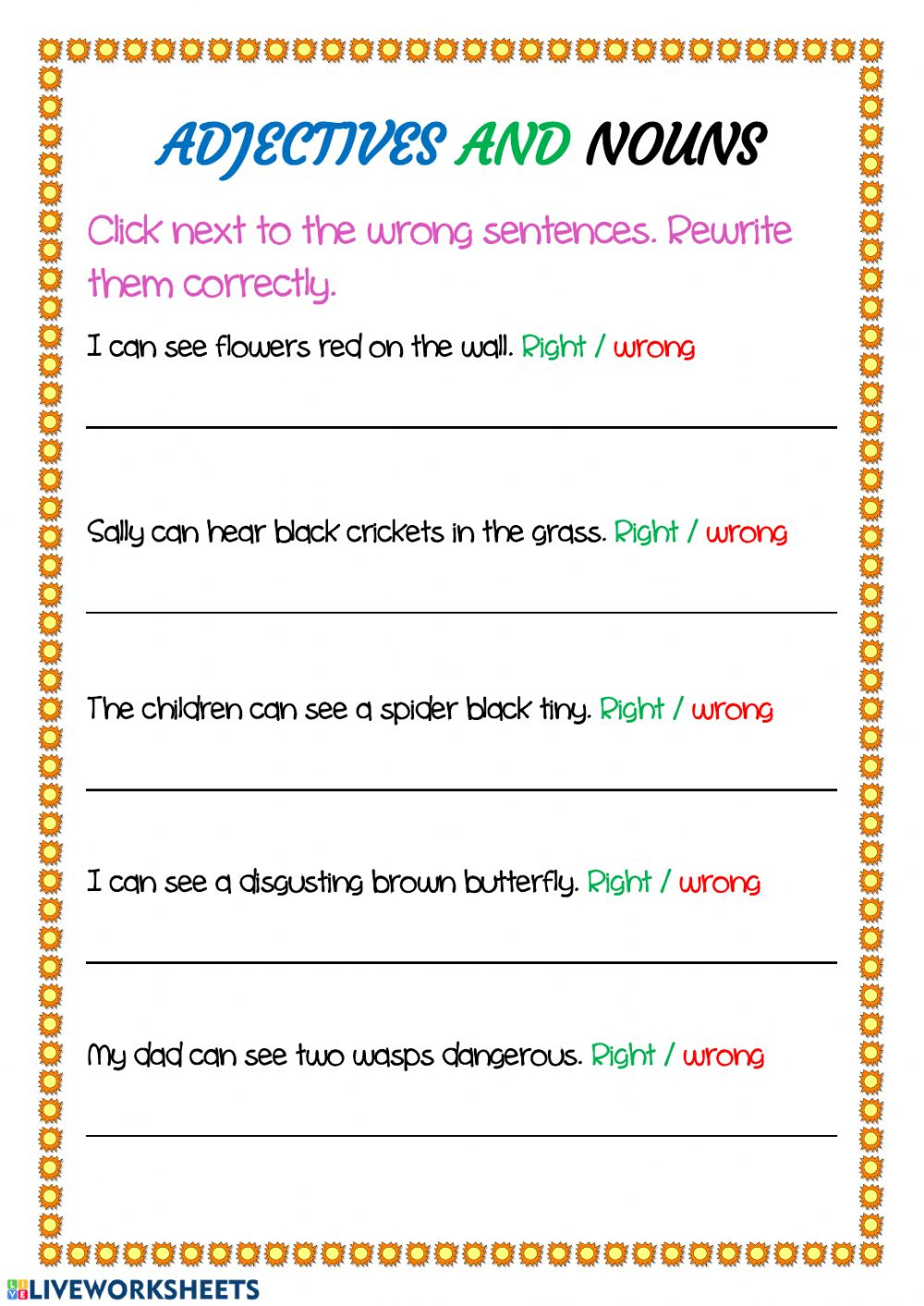Adjectives And Nouns Interactive Worksheet