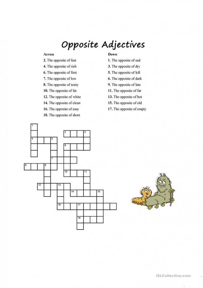 Adjectives Crossword Worksheets 99Worksheets