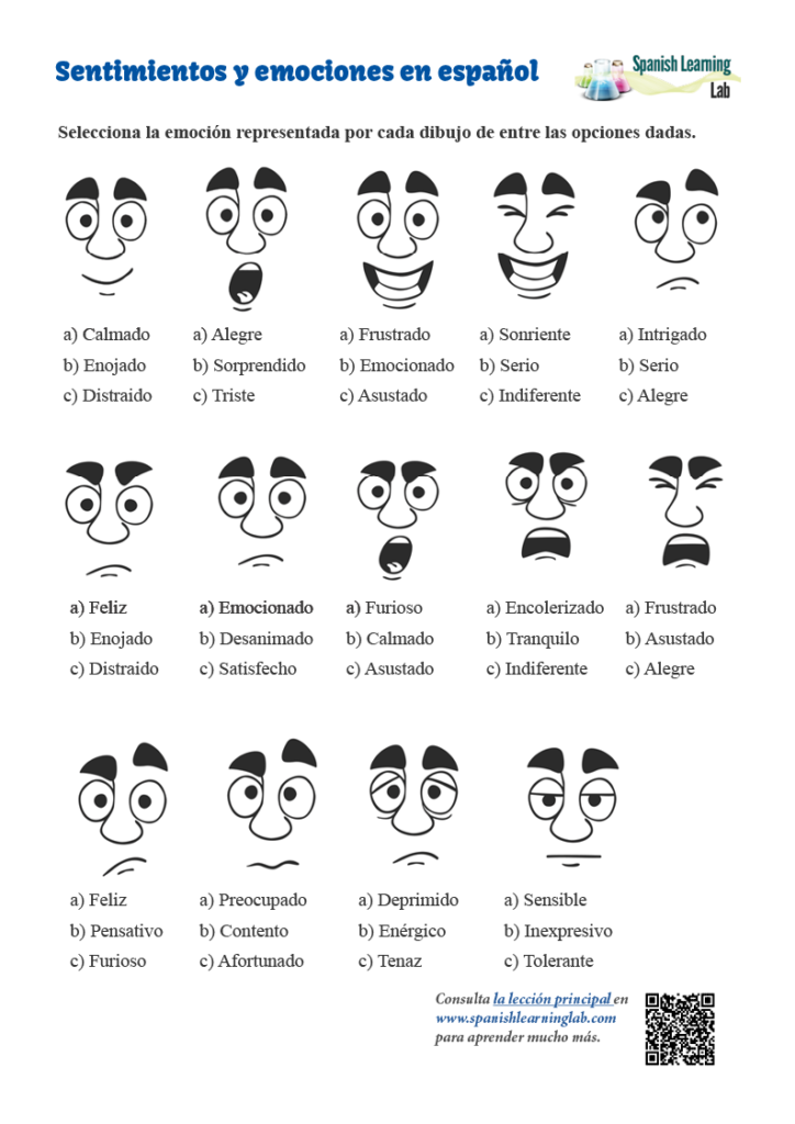Adjectives For Feelings And Emotions Spanish Worksheet PDF 
