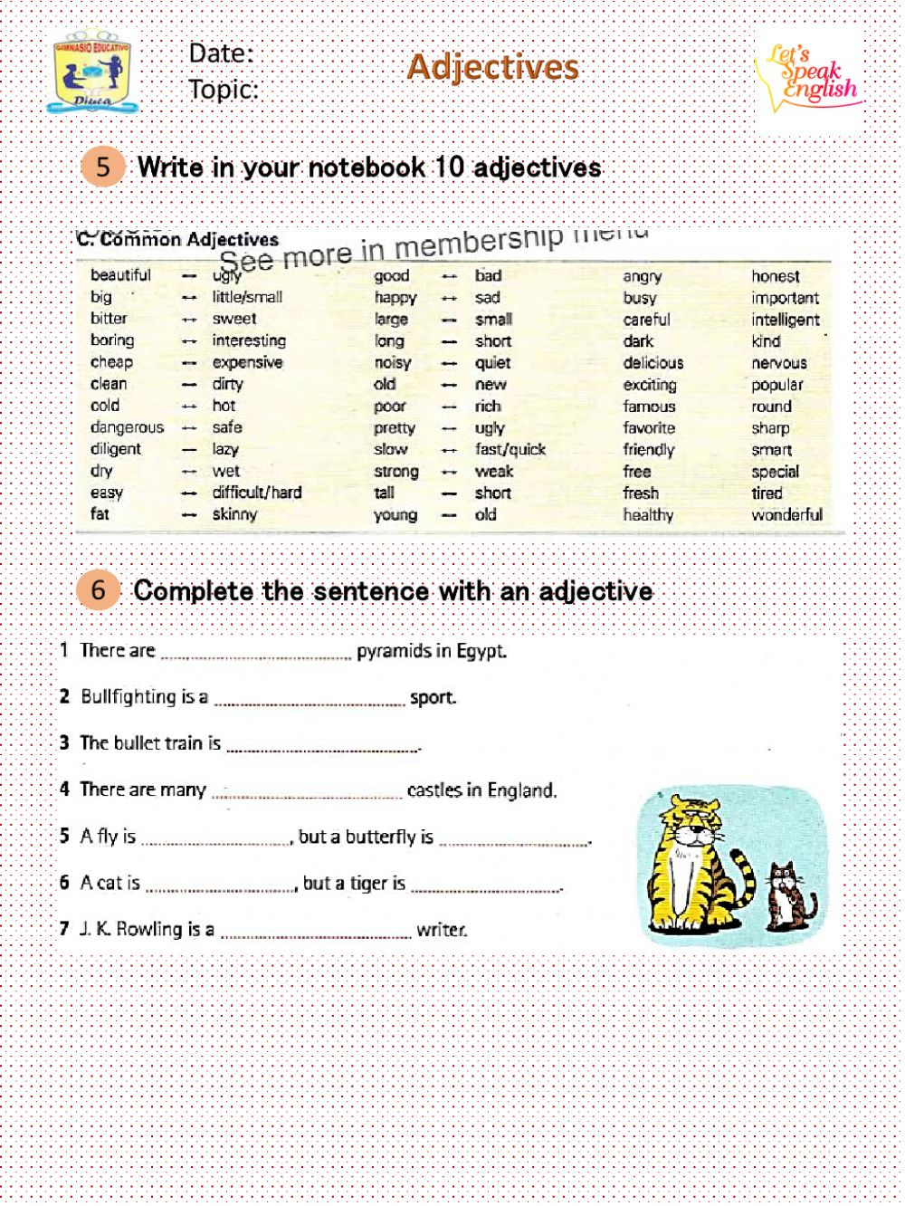Adjectives Grade 5 Worksheet