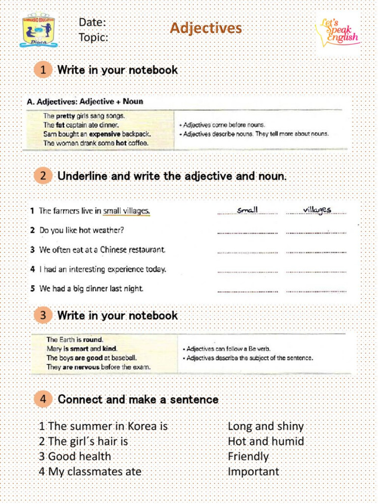 Adjectives Grade 5 Worksheet