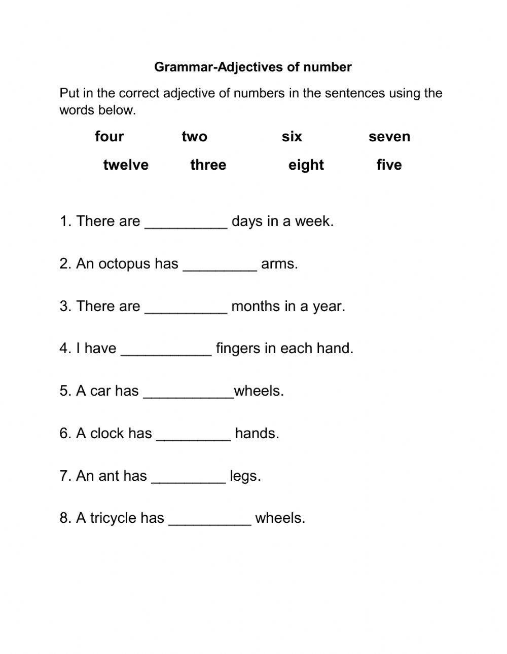 Number And Color Adjectives Worksheet