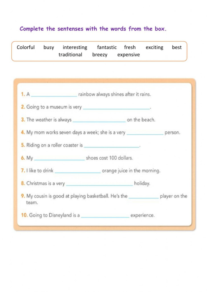 Adjectives Online Exercise For Grade 7