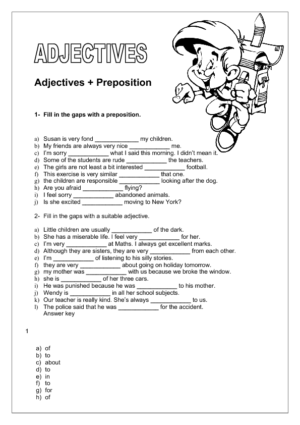 Adjectives Preposition Intermediate Worksheet