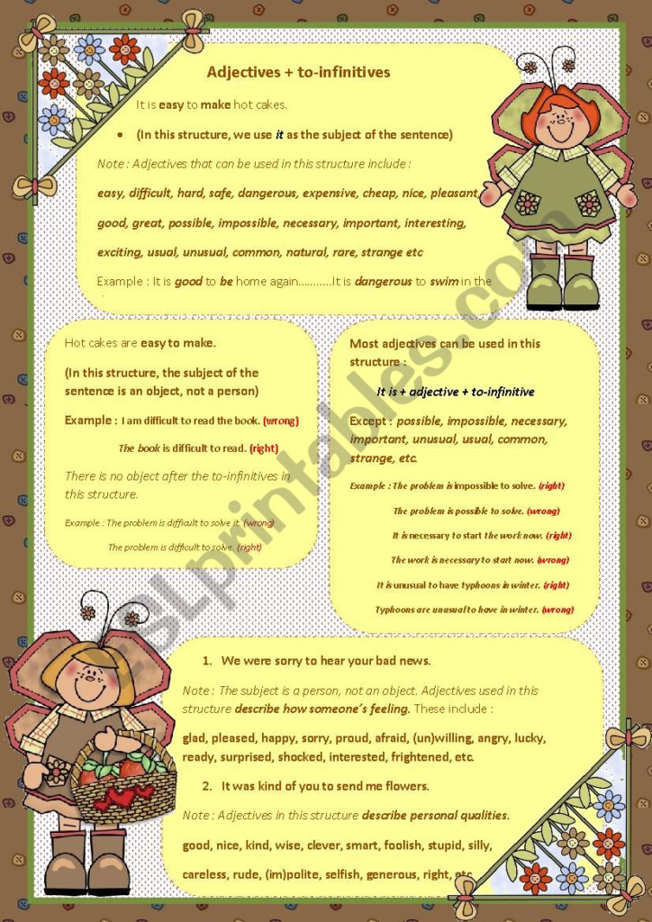 Adjectives To Infinitives ESL Worksheet By Misscool Adjectiveworksheets