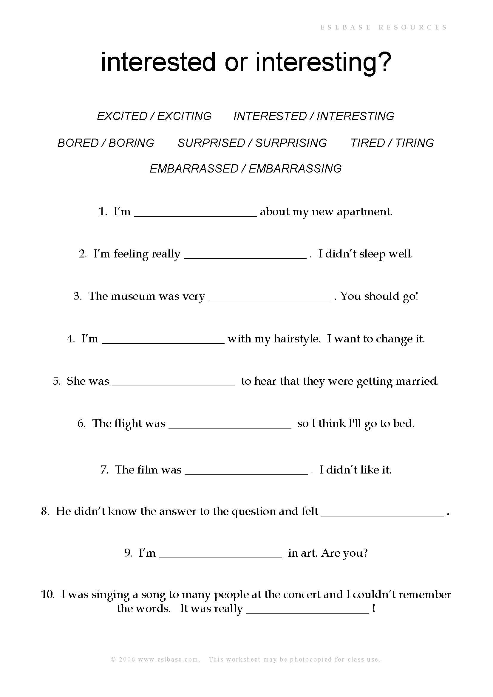 Adjectives With ed Or ing Eslbase
