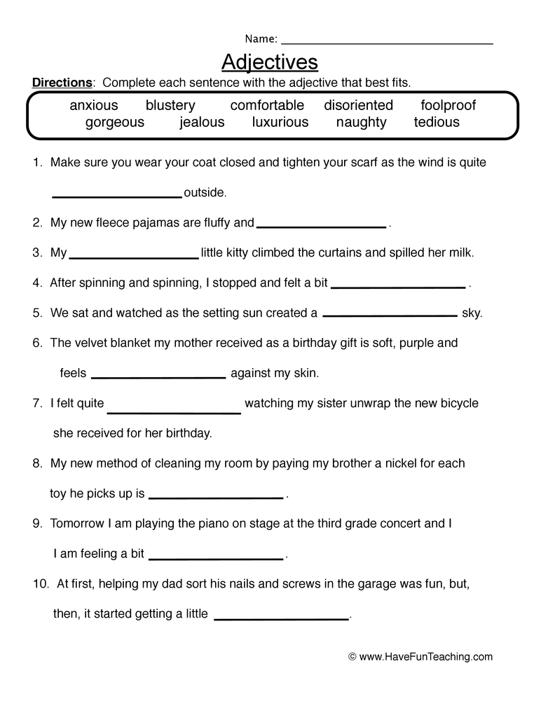 Adjectives Worksheet 1