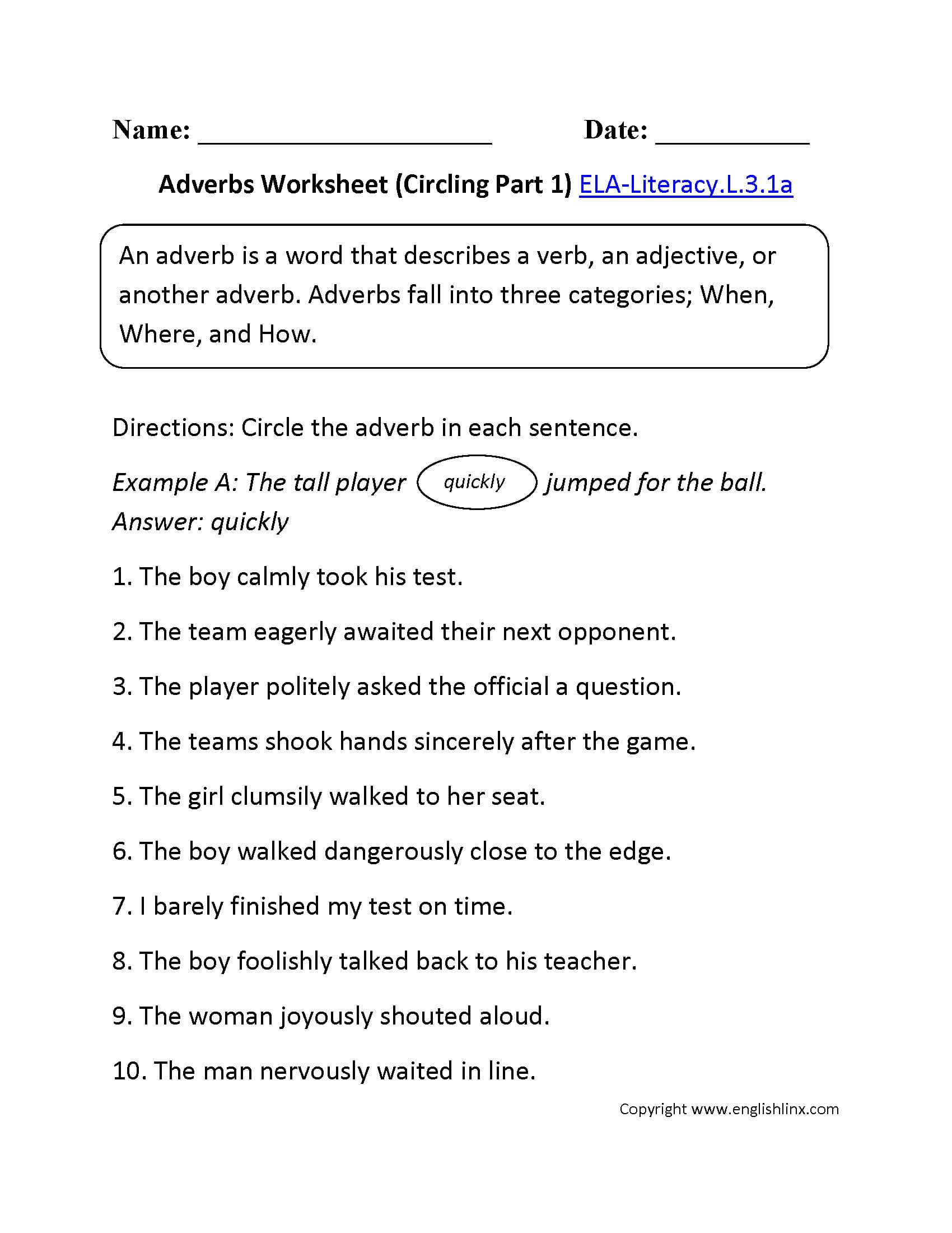 Adverb Worksheets 3Rd Grade To Print Math Worksheet For Kids Db excel