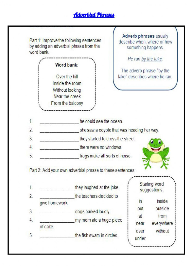 Adverbial Phrases Interactive Worksheet