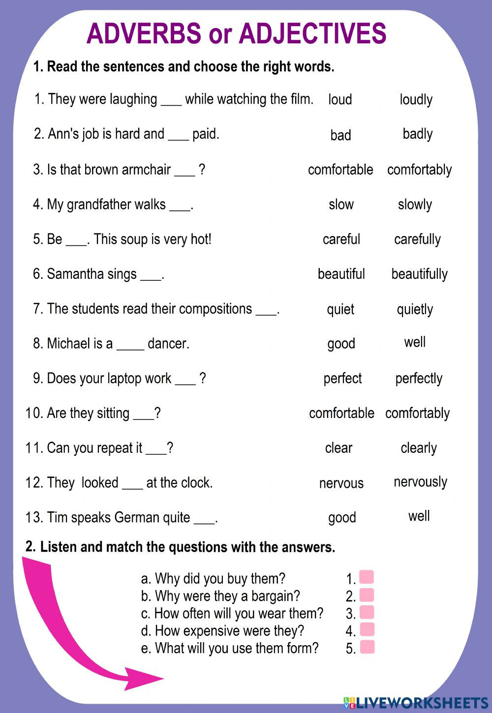Adverbs Or Adjectives Interactive Worksheet