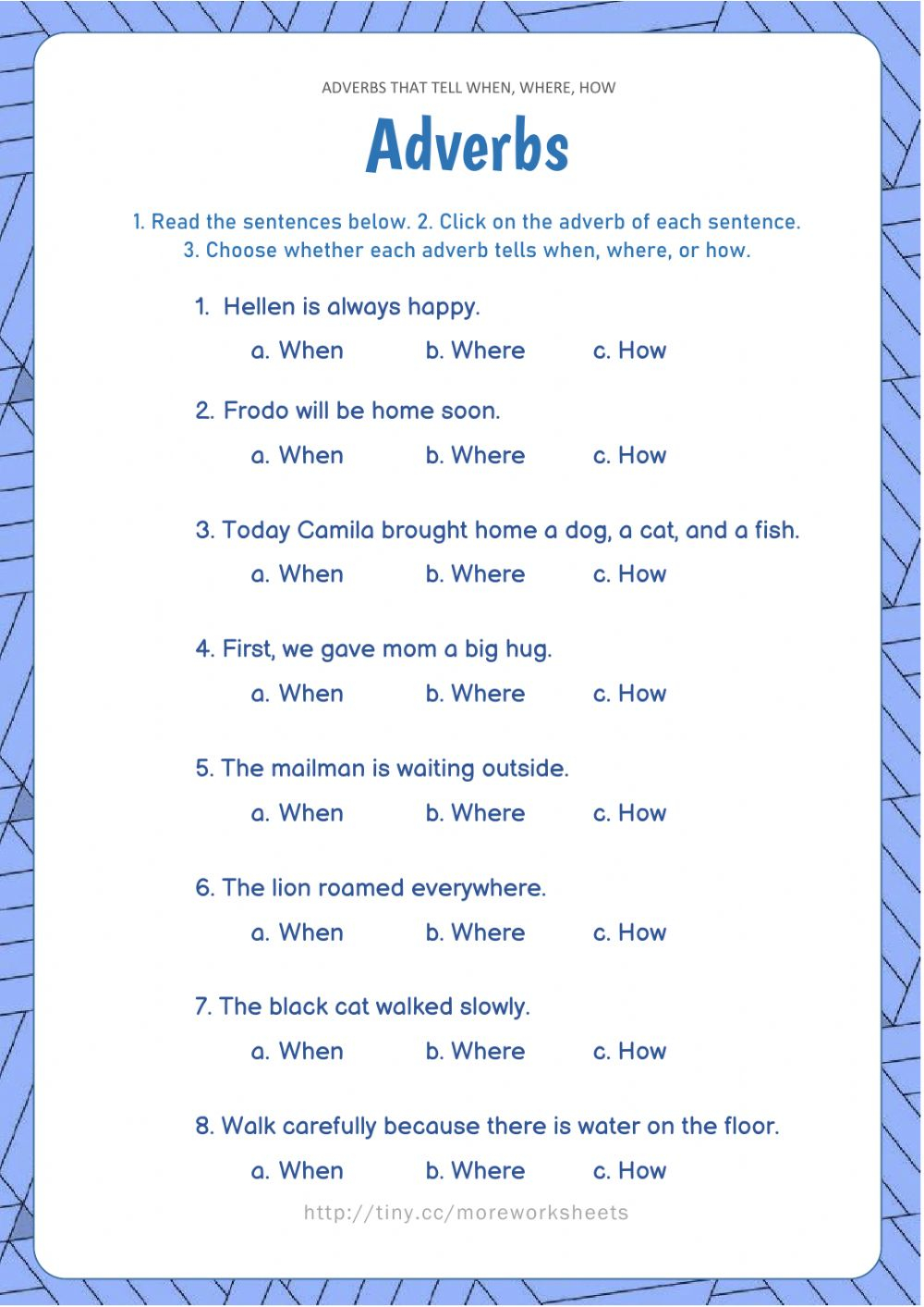 Adverbs when Where And How Worksheet