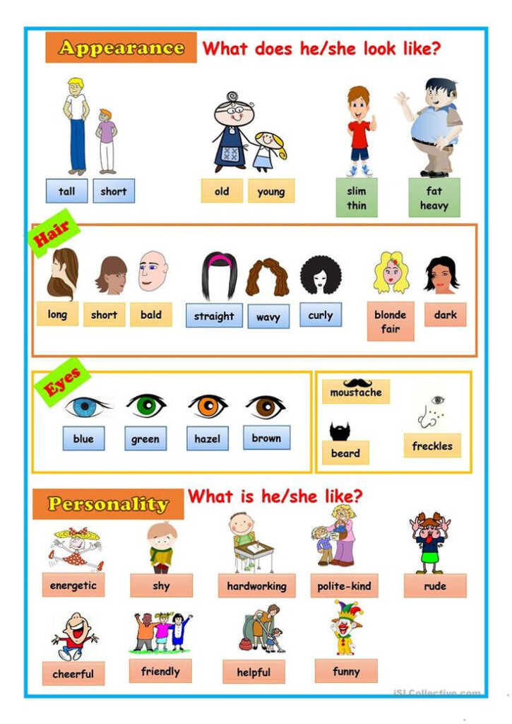 APPEARANCE PERSONALITY Worksheets For Kids Descriptive Words For 