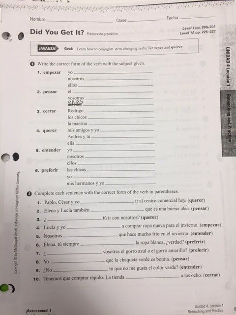 Avancemos 1 Worksheet Answers Awesome Spanish 1 Mp1 Worksheets