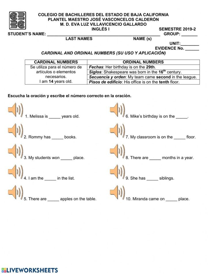 Cardinal And Ordinal Number Worksheet