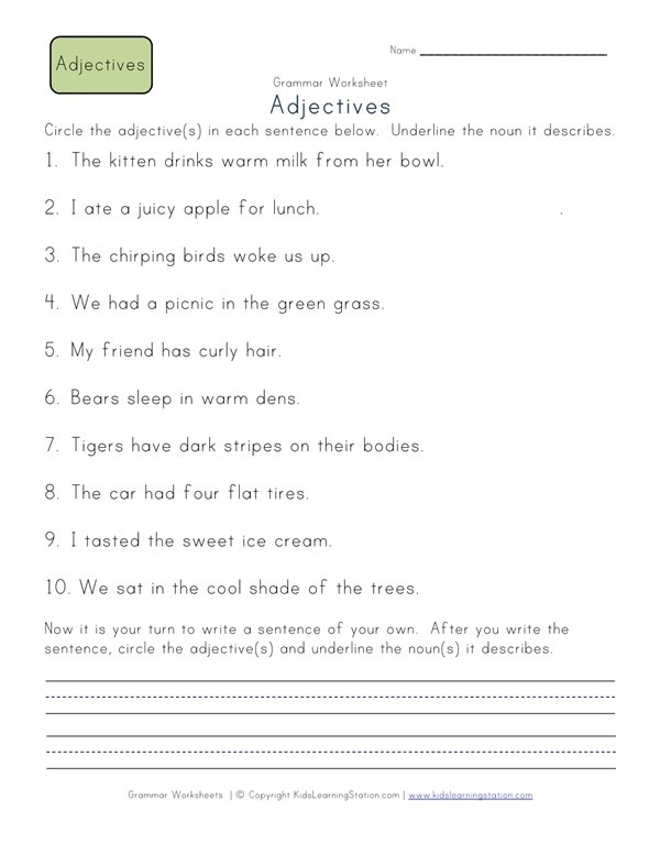 Circle The Adjectives Worksheet 1 Free Worksheets Samples