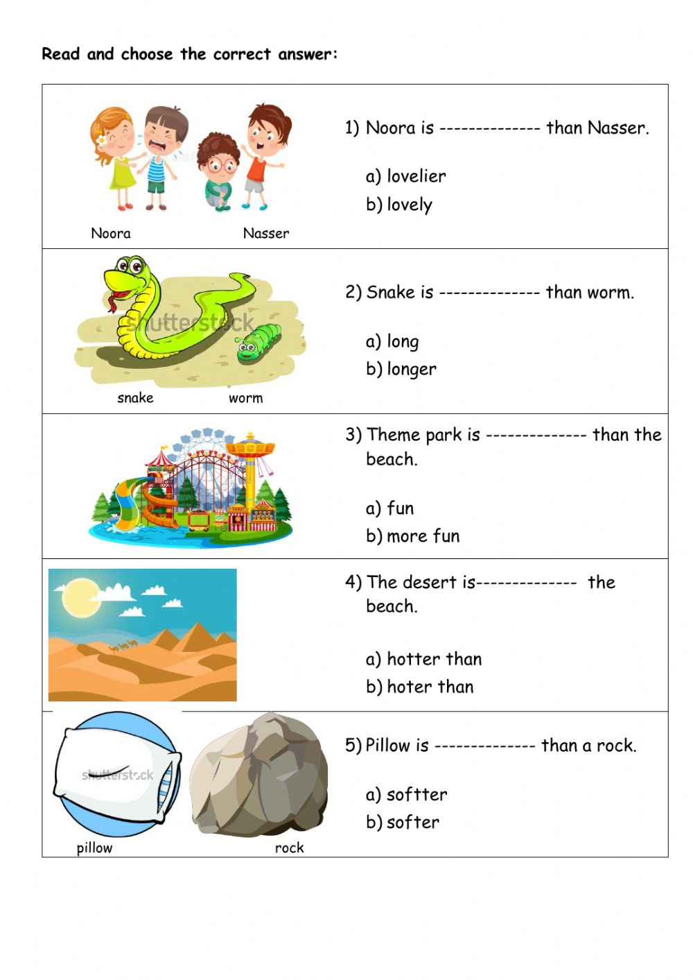 Comparative Adjective Worksheet