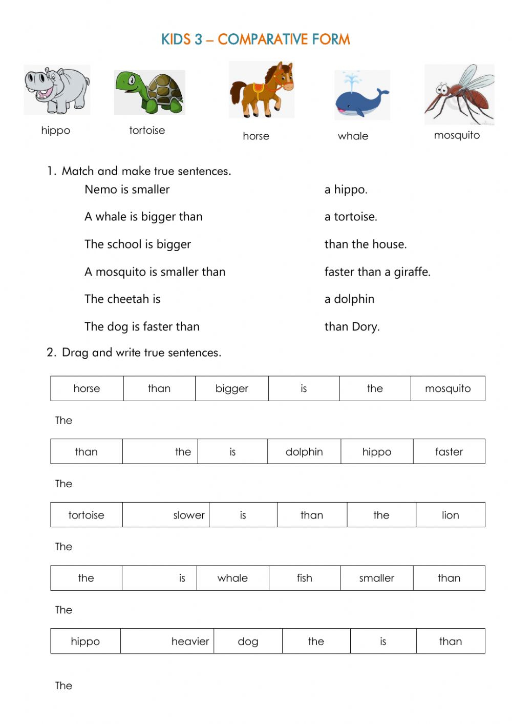 Comparative Adjectives Exercise For Grade 3
