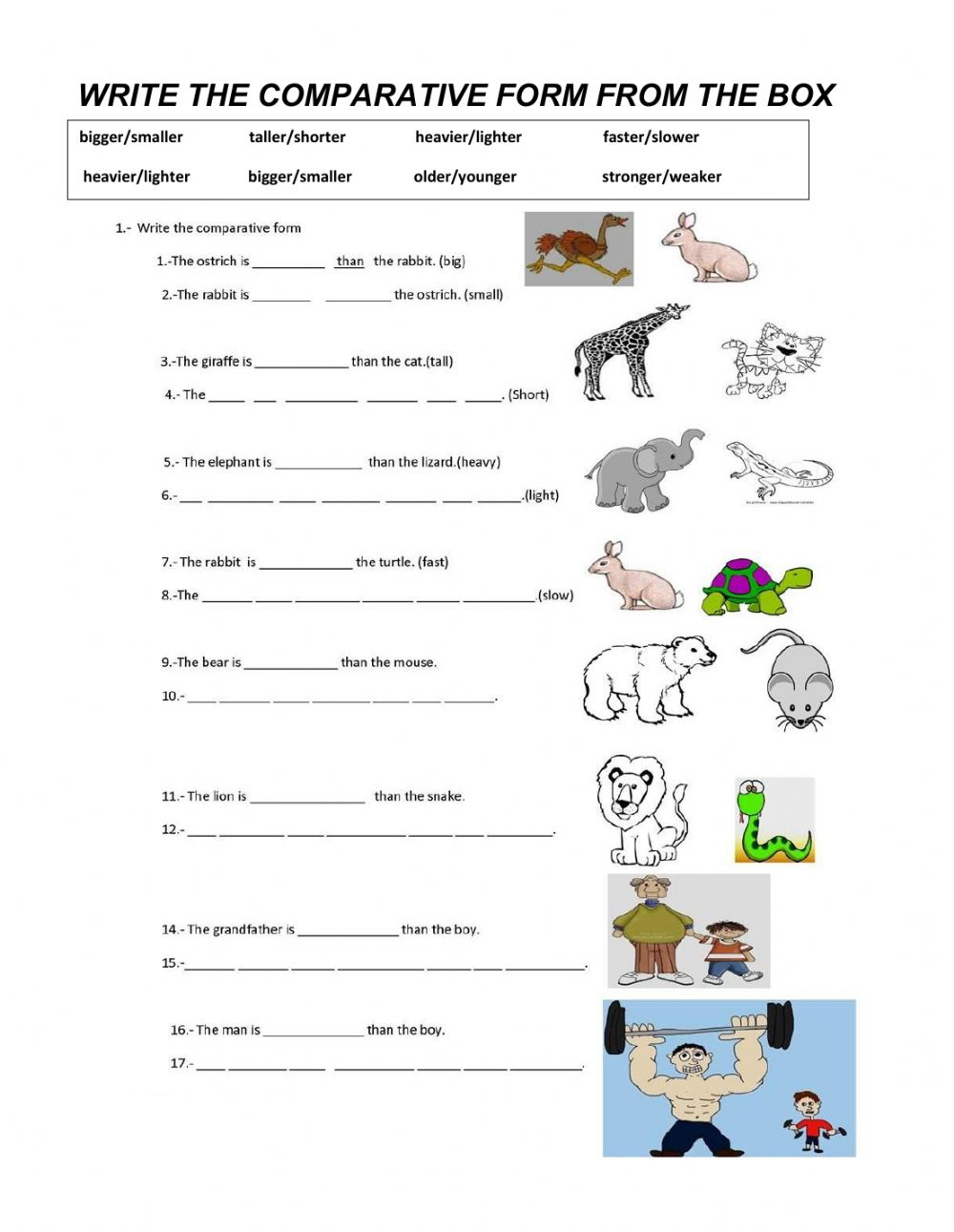 Comparative Adjectives Interactive Worksheet For 4