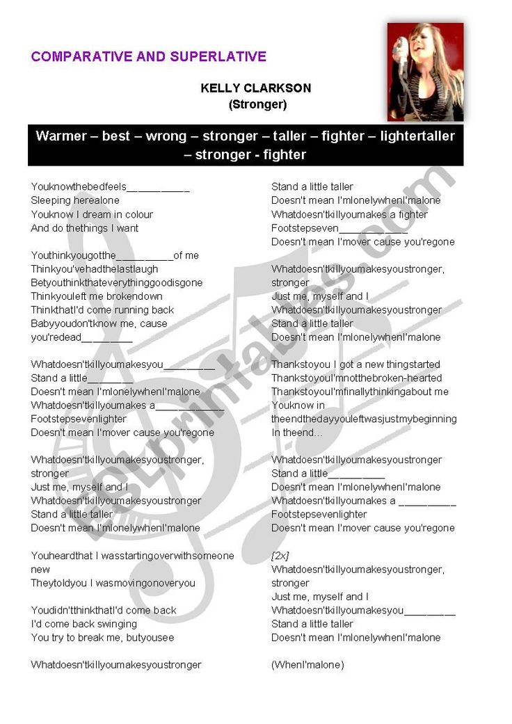 Comparative And Superlative Song ESL Worksheet By Kimi2012