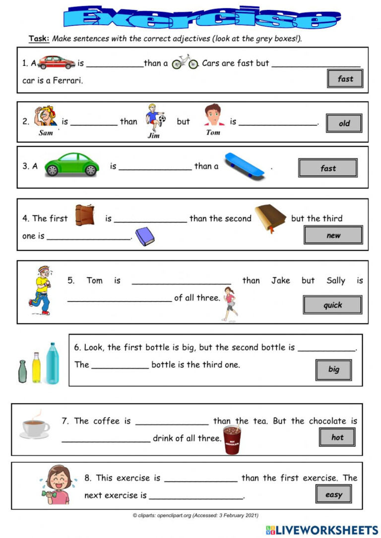 Adjectives Er And Est Worksheets