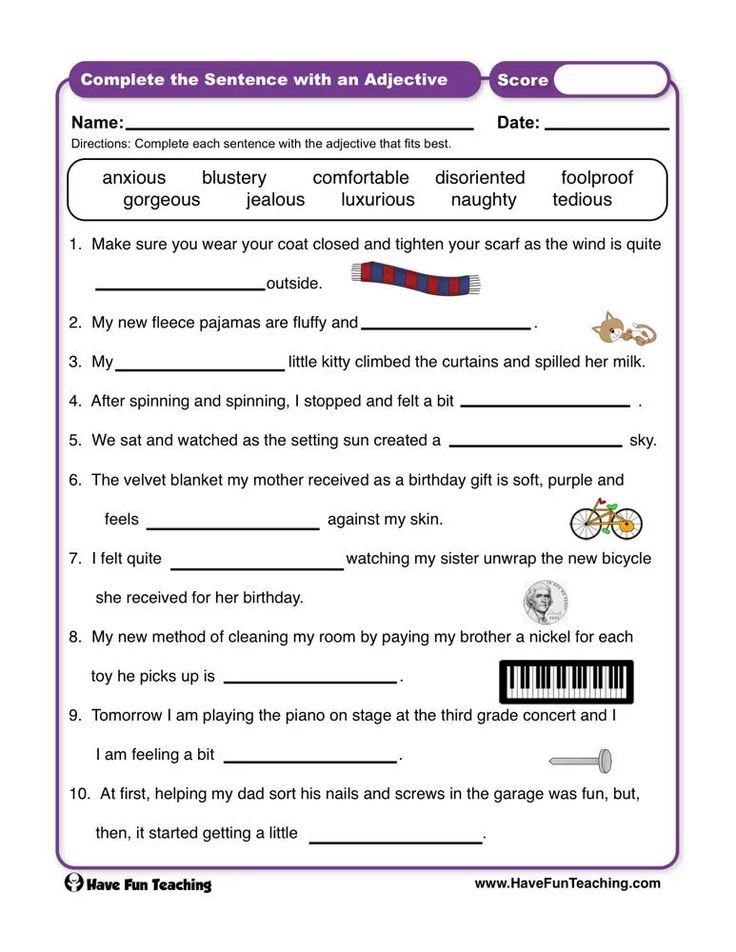 Complete The Sentence With An Adjective Worksheet Adjective Worksheet