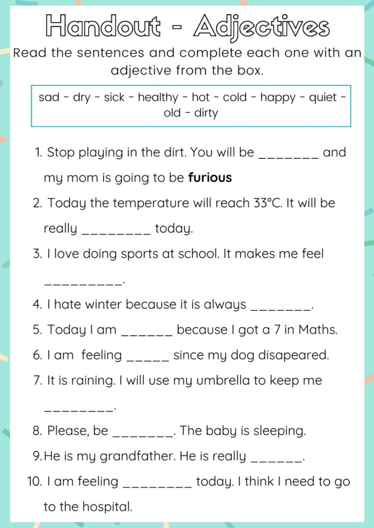 adjective sentence completion