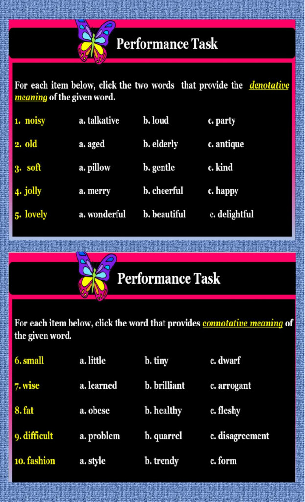 Connotation And Denotation Worksheet