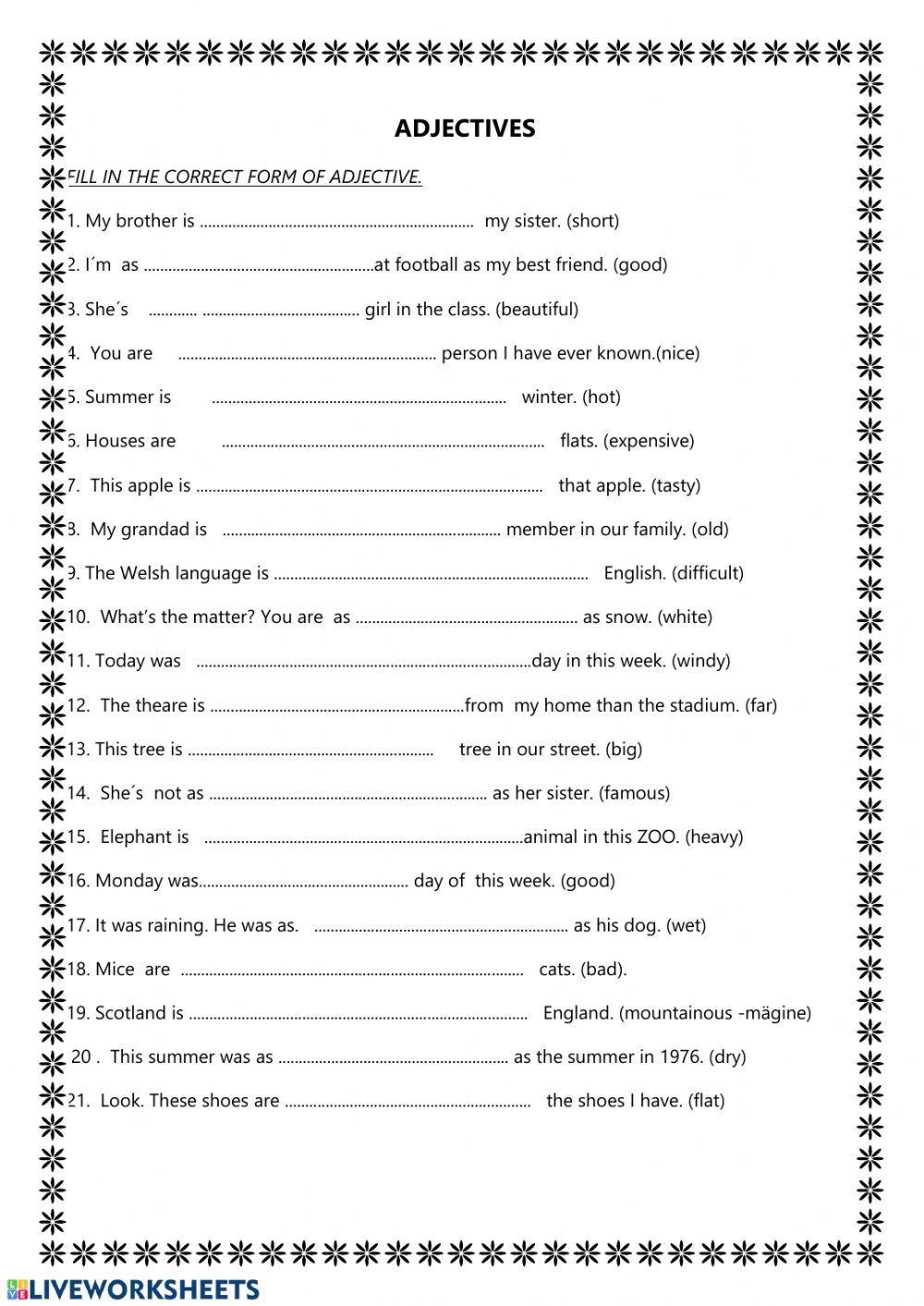 Degrees Of Comparison Interactive Worksheet