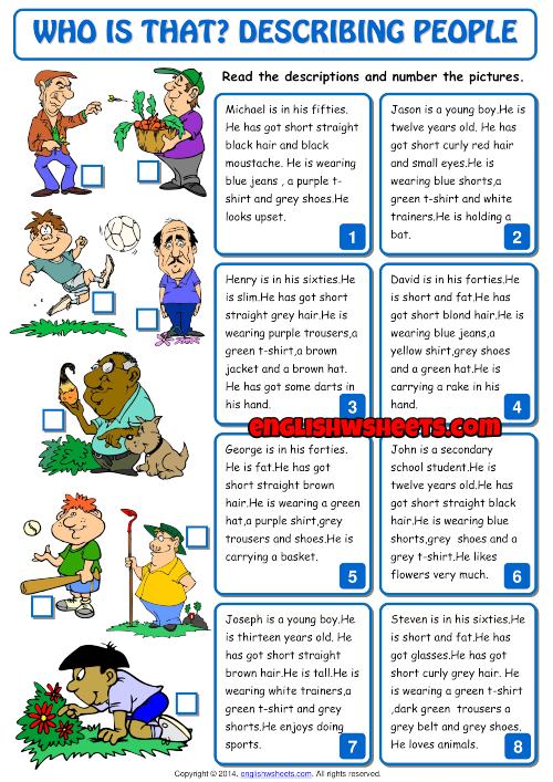 Describing People ESL Printable Matching Exercise Worksheet