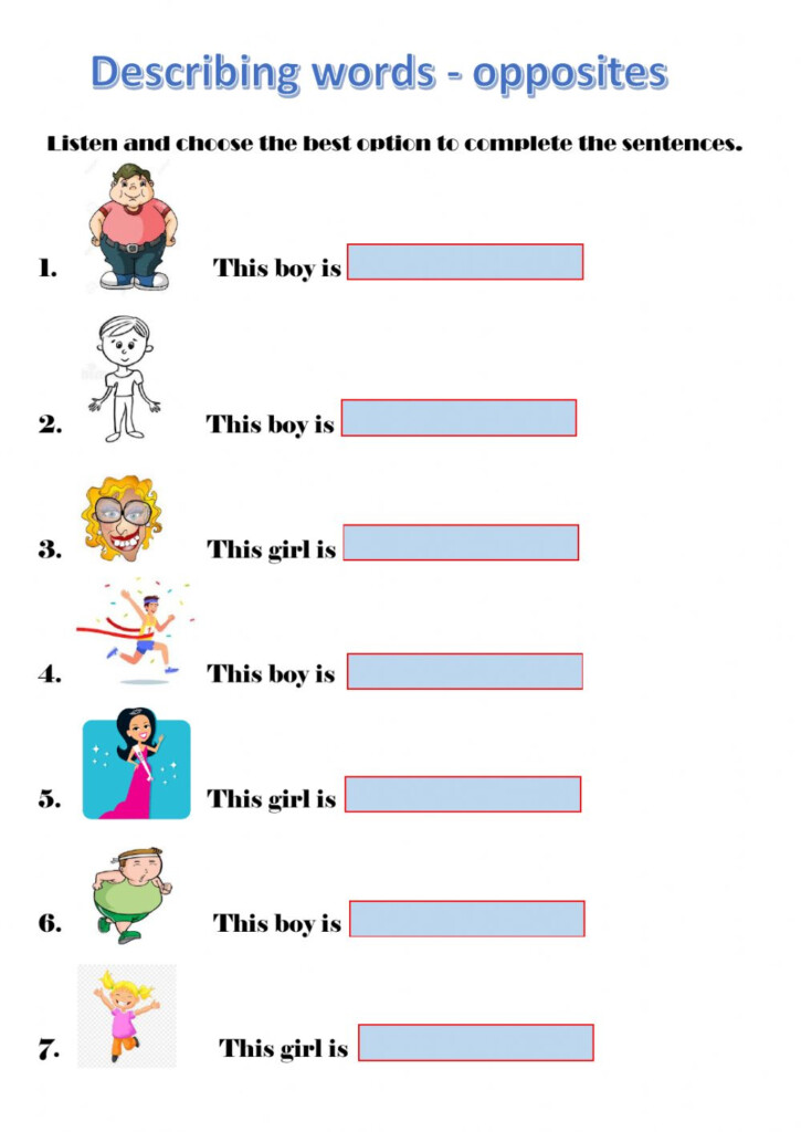 Describing Words Opposites Worksheet