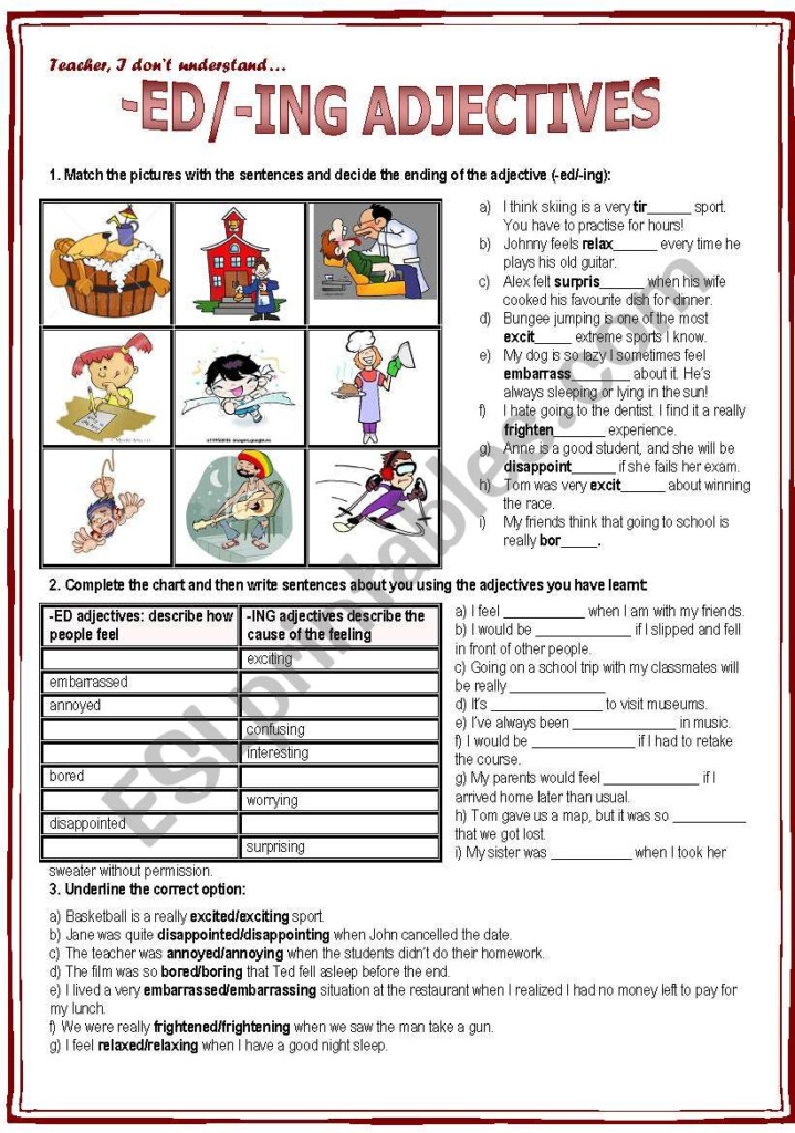 Ed And Ing Adjectives Worksheets Adjectiveworksheets