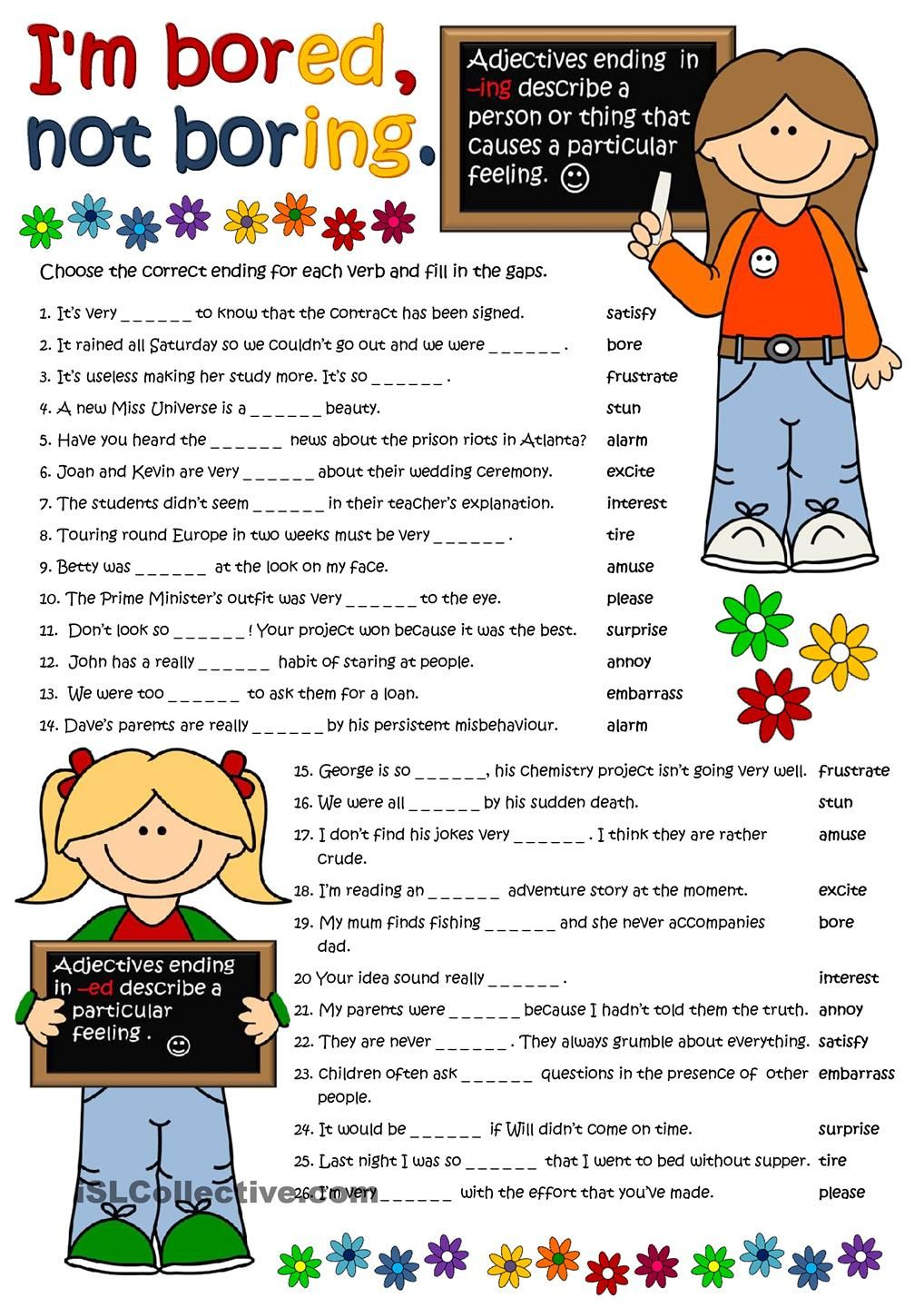 ED ING ADJECTIVES UNIT 5 Adjectives Exercises English Teaching