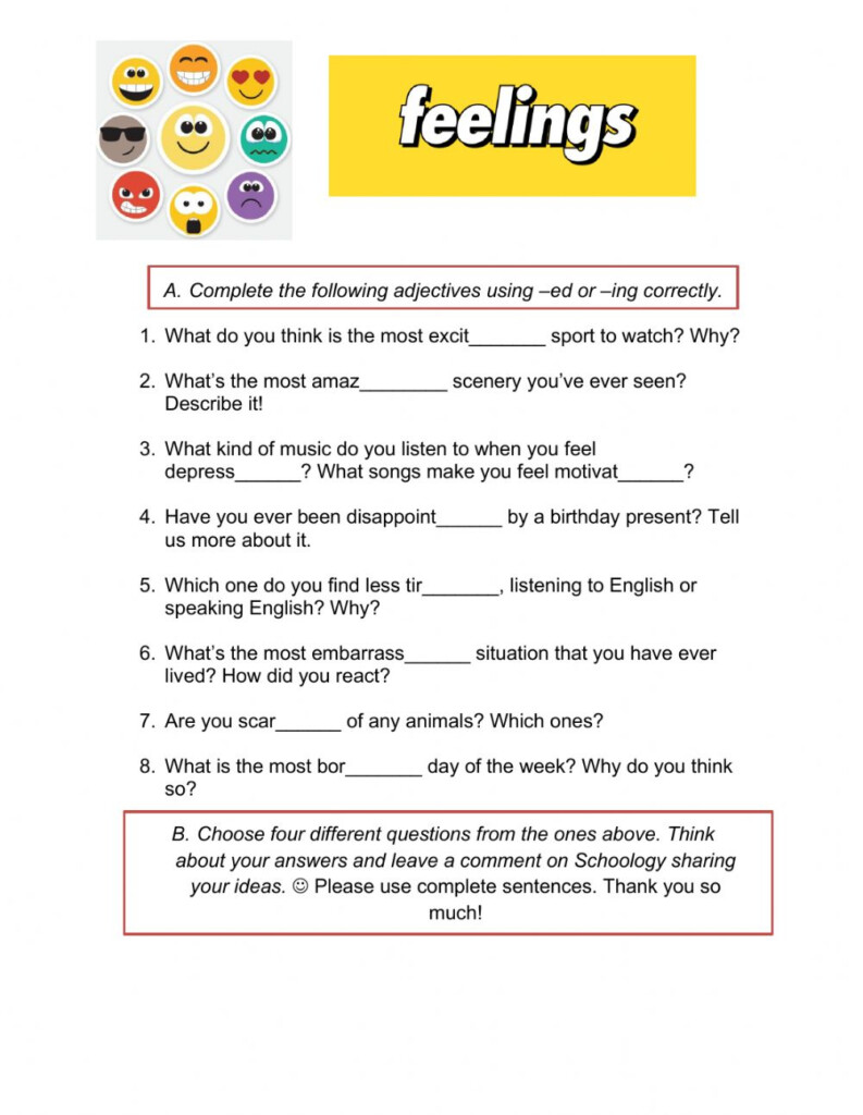 Ejercicio De Adjectives Ending In ED ING