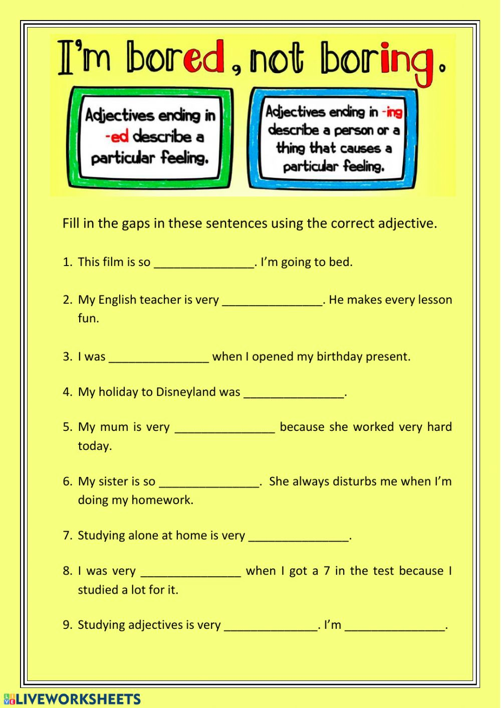 Ejercicio De ING And ED Adjectives