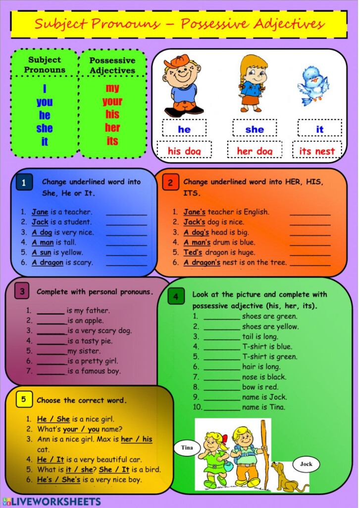 Ejercicio De Subject Pronouns Possessive Adjectives