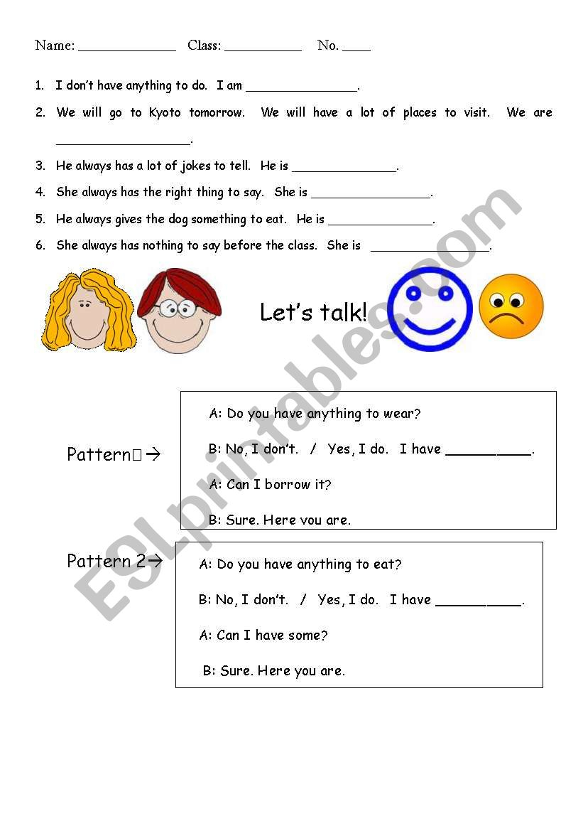 English Worksheets To Infinitive As Adjective I Have Something To