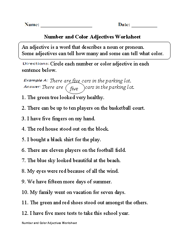 Numeral Adjectives Worksheets