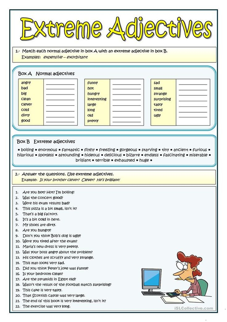 EXTREME ADJECTIVES Adjectives Activities Adjective Worksheet Adjectives