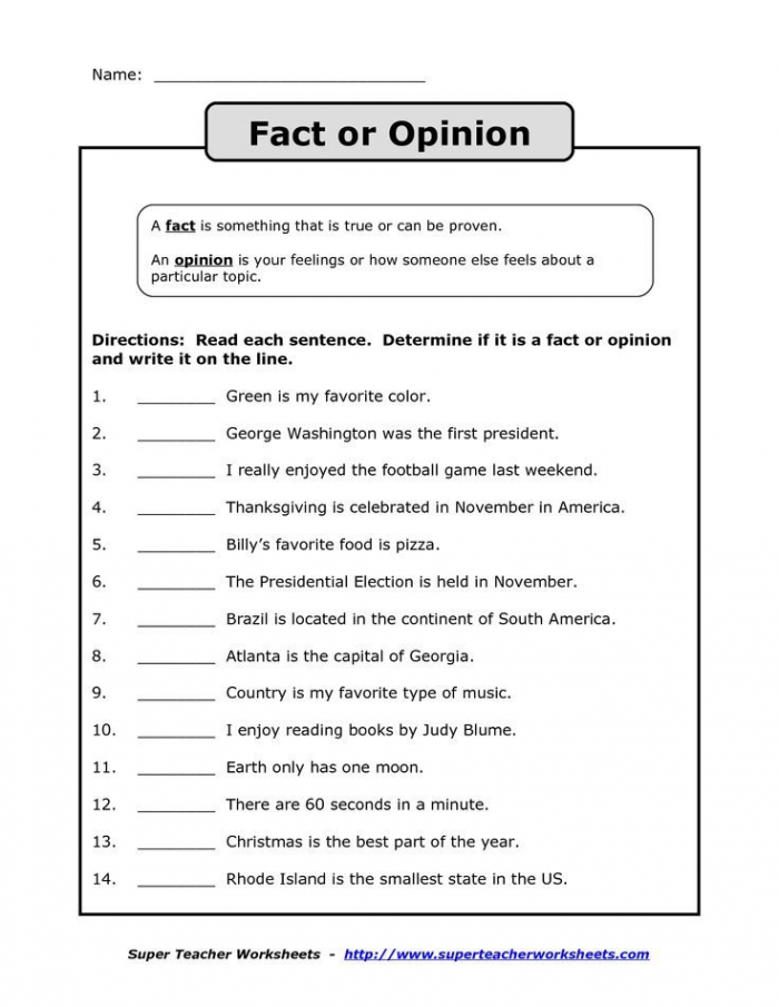 Fact And Opinion Worksheet Worksheets 99Worksheets