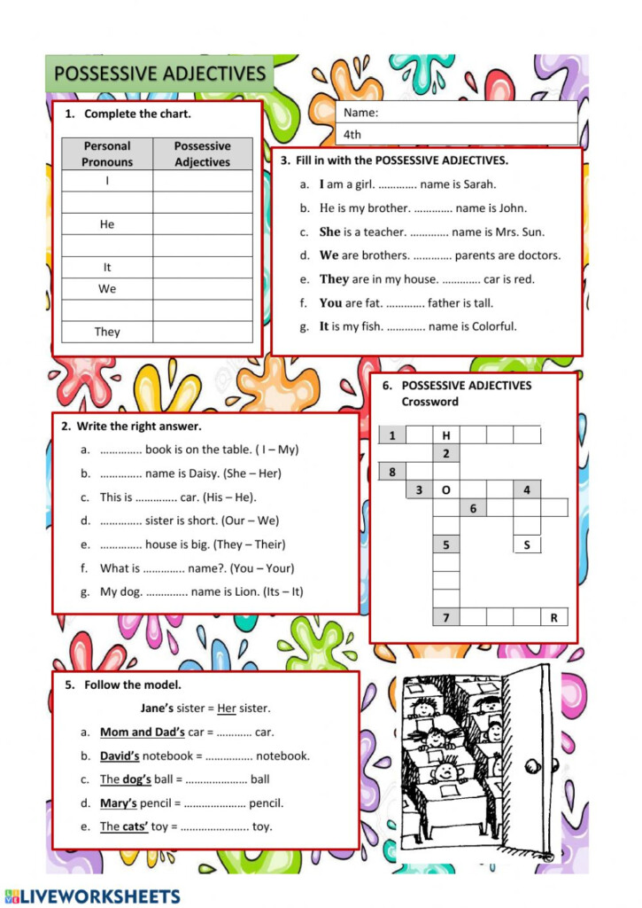 Ficha De Possessive Adjectives Para Grade 4