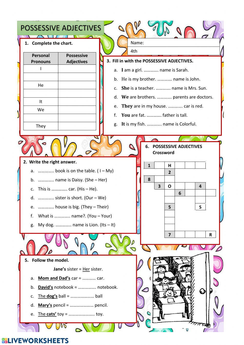 Ficha De Possessive Adjectives Para Grade 4