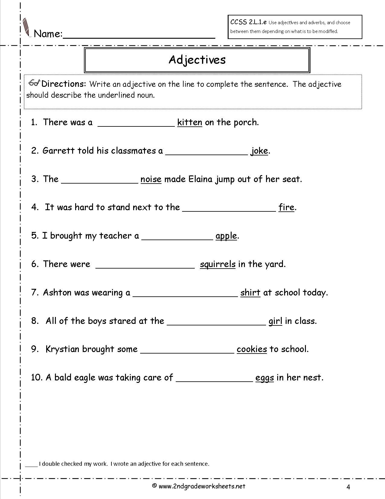 Free Printable Adjective Worksheets For 4th Grade Learning How To Read