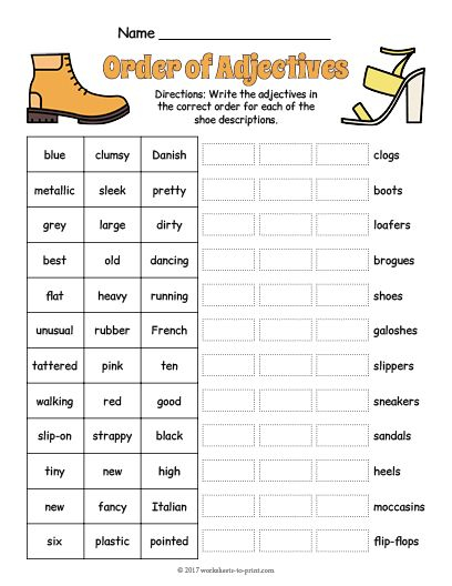 Free Printable Order Of Adjectives Worksheet Adjective Worksheet 