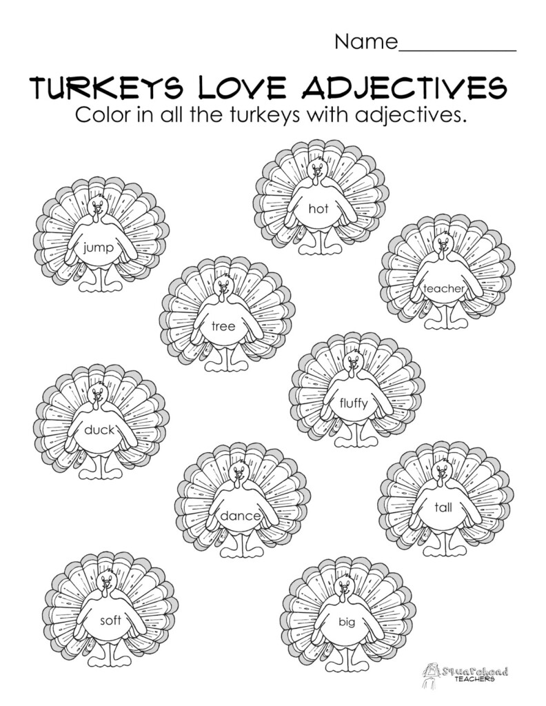 Grade 1 Sample Worksheets On Nouns Verbs And Adjectives